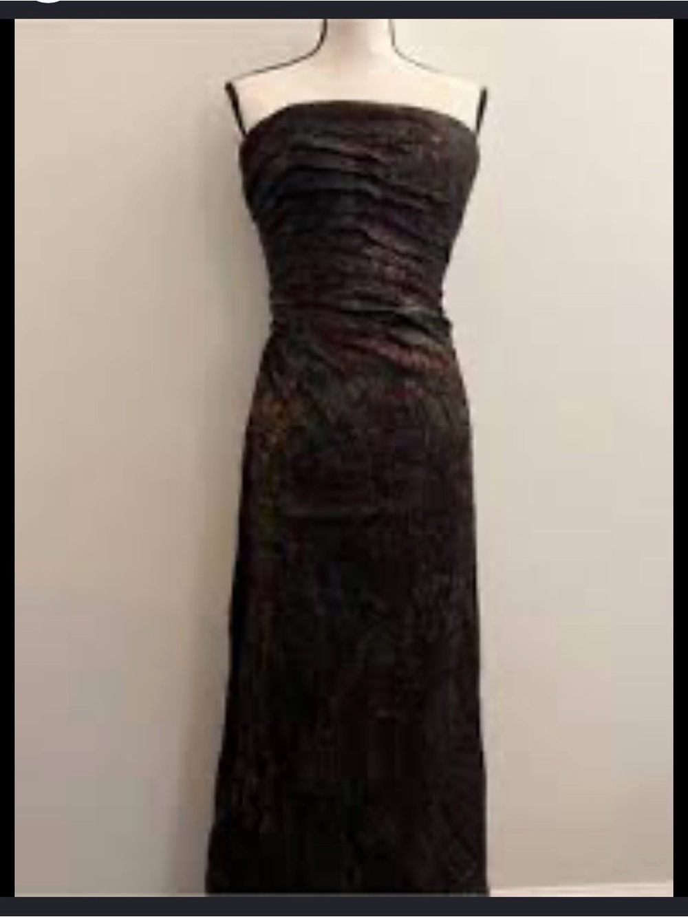 Carmen Marc Valvo Strapless Multi Colored Ribbon Ruched Evening Gown